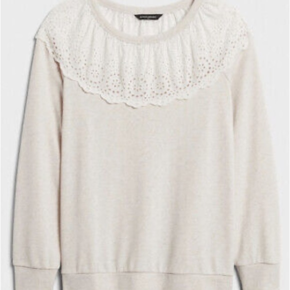 Banana Republic Factory | Cream Eyelet Crewneck Sweatshirt - Picture 2 of 9